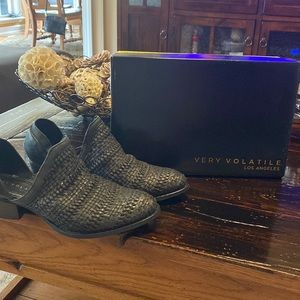 Very Volatile Solid Black Leather Basket Weave Bootie!